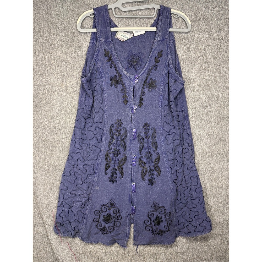 Vintage Dress One Size Purple Boho Embroidered‎ Indie Eclectic Button Front